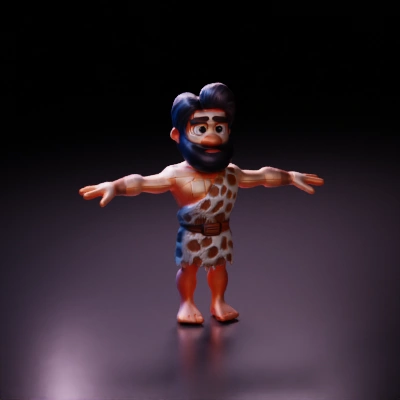 Primitive cartoon caveman character 5 fingers no ponytail bigger ears.