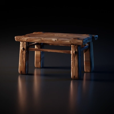 Sturdy wooden table with rustic finish, realistic.