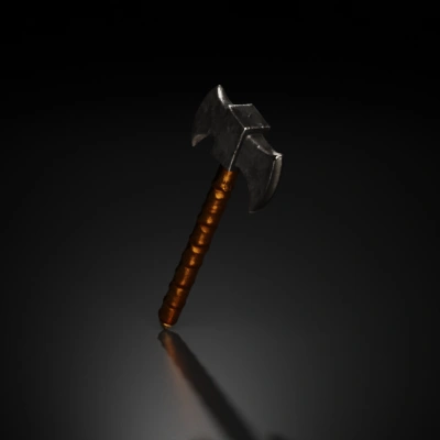 Double-headed medieval axe, wooden handle.