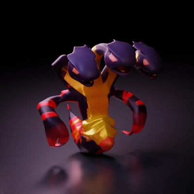 Hydra-like three-headed creature, cartoonish and stylized.
