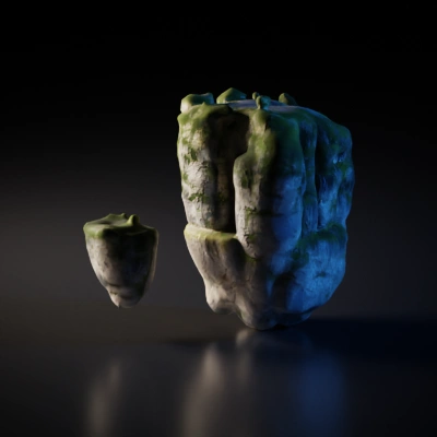 Floating rock formations, natural design, mythical setting, detailed rock textures