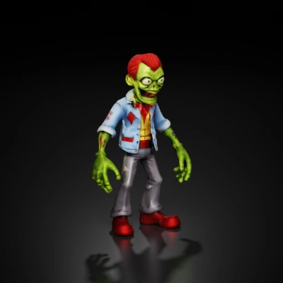 Zombie wearing casual clothes, cartoonish style.