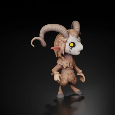 Fantasy mythical creature with large horns, smiley face.