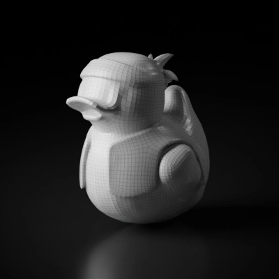Rubber duck pirate character with bandana and vest. symmetric geometry. character. smooth edges. simple geometry.