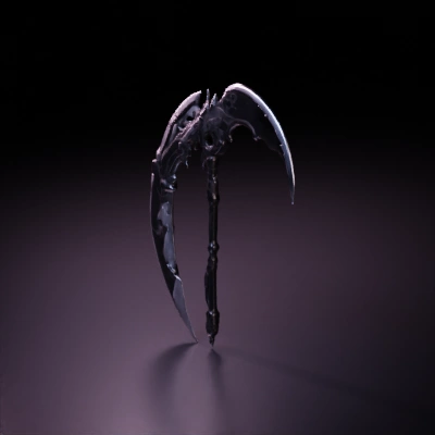 Mechanical scythe, intricate Gothic design with skeletal accents.