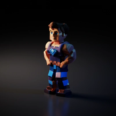Muscular humanoid character with blocky design, square face and body.