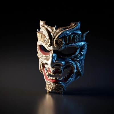 Ornate demon mask with fierce expression.