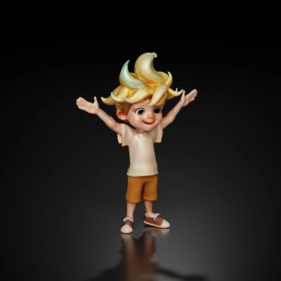 Smiling cartoon boy with outstretched arms.