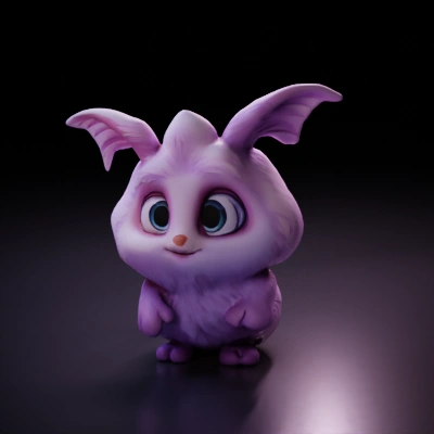 Furry cartoon bunny with big eyes and large ears.