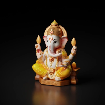 Hindu deity statue, four arms, elephant head.