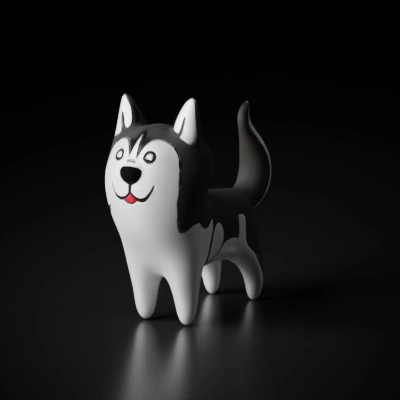 Cartoon dog with a smiling face and wagging tail.