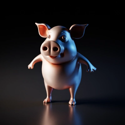 Anthropomorphic happy pig character, cartoonish style, smiling.