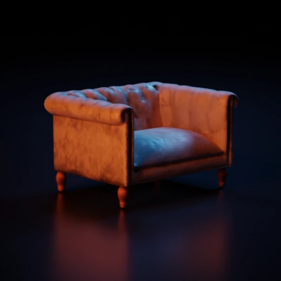 Plush cushioned armchair with wooden legs.