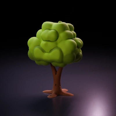 Cartoon tree, green canopy, brown trunk. matte