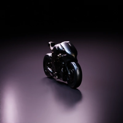 Mechanical steampunk-style motorbike with intricate details.