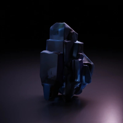 Crystal shard, rough and angular, gem-like, dissymmetry.