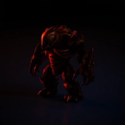 Fiery demon-like creature, muscular build, exudes raw power. t pose