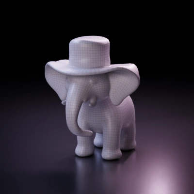 Elephant-like character with top hat resembling toy.