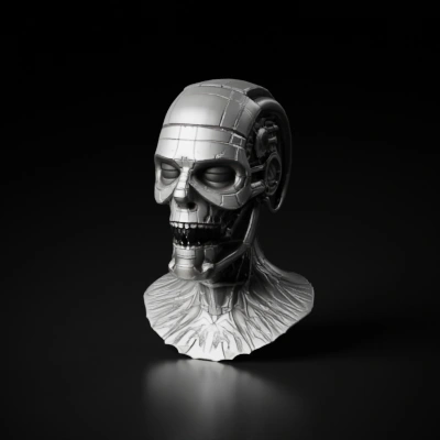robotic skull with mechanical details.