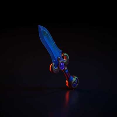 Glowing fantasy sword with jeweled hilt.
