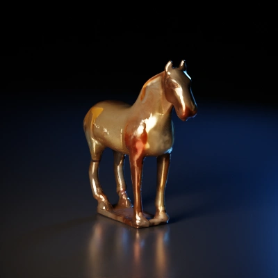 Ceramic horse sculpture, ancient design, realistic posture.