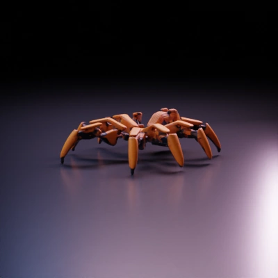 Mechanical spider-like robot with multiple legs.