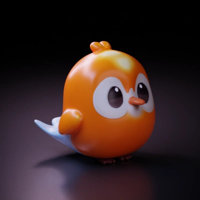 Chubby, cartoon-style bird with large eyes. All orange