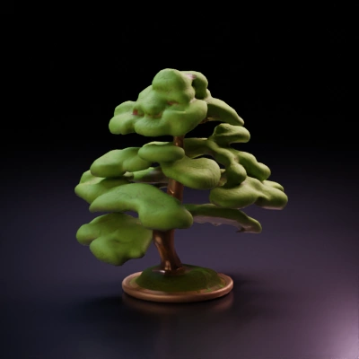 Bonsai tree with detailed branches and foliage.