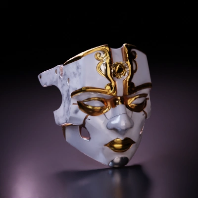 Mechanical mask with intricate details.