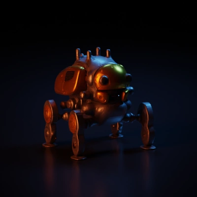 Spider-like robot with mechanical legs and antennas.