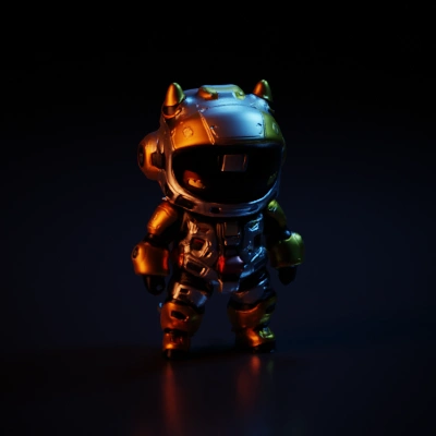 Futuristic astronaut suit, robot-like details, helmeted.