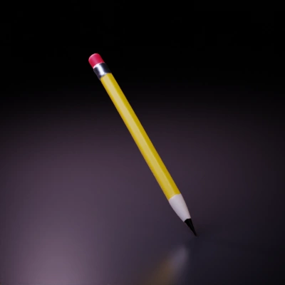 Yellow wooden pencil with eraser, writing tip.