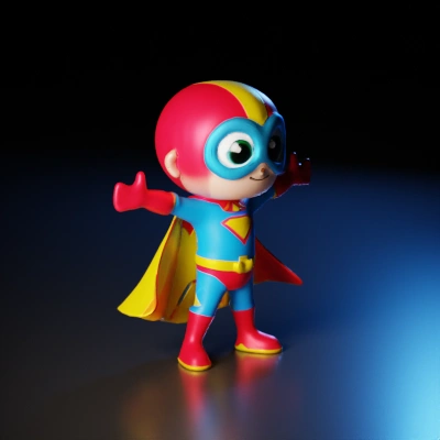 Superhero character with a cape and mask.