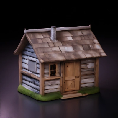 Wooden cabin with chimney, rustic design.