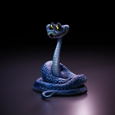 cartoon blue snake with smile.