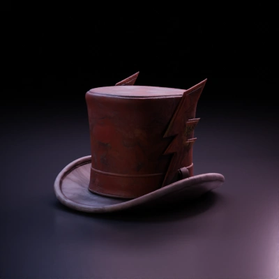 Black leather top hat with lightning.