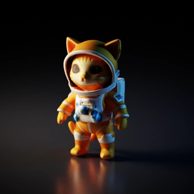 A cute orange astronaut kitty.