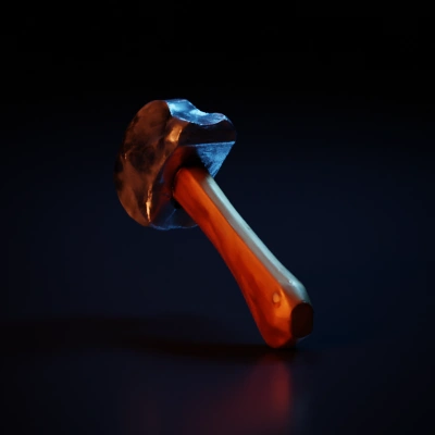 Rock hammer with wooden handle.