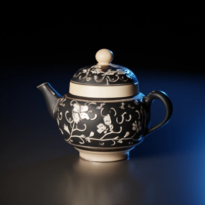 Decorative teapot with floral patterns.