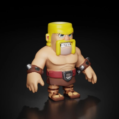 Barbarian character, muscular build, fantasy-themed. clash quest