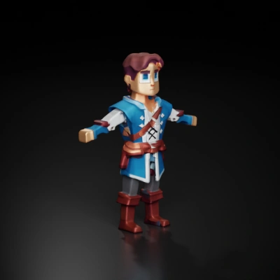 Voxel-style adventurer with medieval attire.