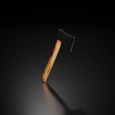 Wooden handle axe with metal blade.