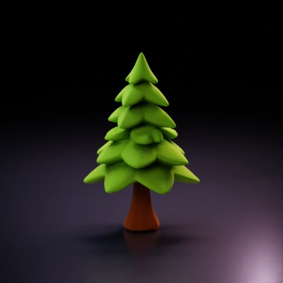 Cartoon stylized tree with layered foliage, simplistic design.