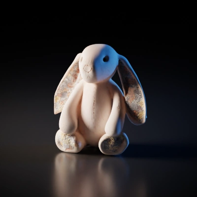 Stuffed bunny toy, long ears, plush design.