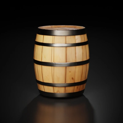 Wooden barrel with metal bands.