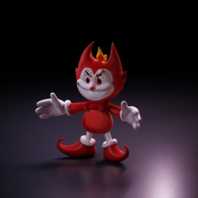 Devilish cartoon character, friendly demeanor, amusing expressions.
