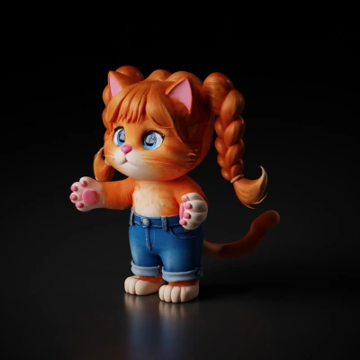 Cat with braids and jeans.
