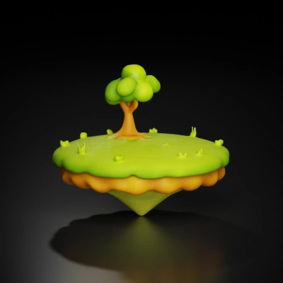 Floating island with two trees, stylized,huge.