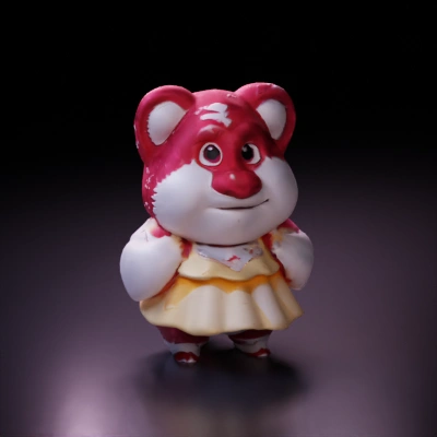 Cute anthropomorphic bear wearing a dress, cartoon-style.