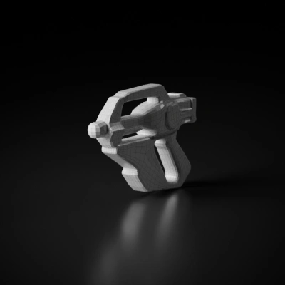 Sci-fi themed toy blaster, futuristic weapon design. symmetric geometry, sharp edges, game-ready
